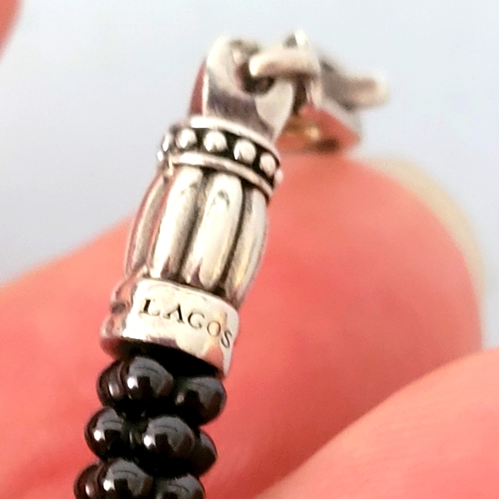 LAGOS Sterling Silver 18K Gold Black Ceramic Caviar Bracelet 8.5"- A Firm Price! - Picture 4 of 8